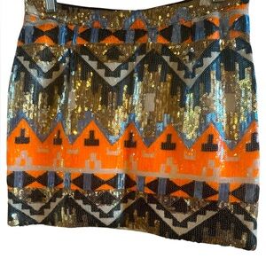 Sequin Aztec Mini Skirt in Gold and Orange